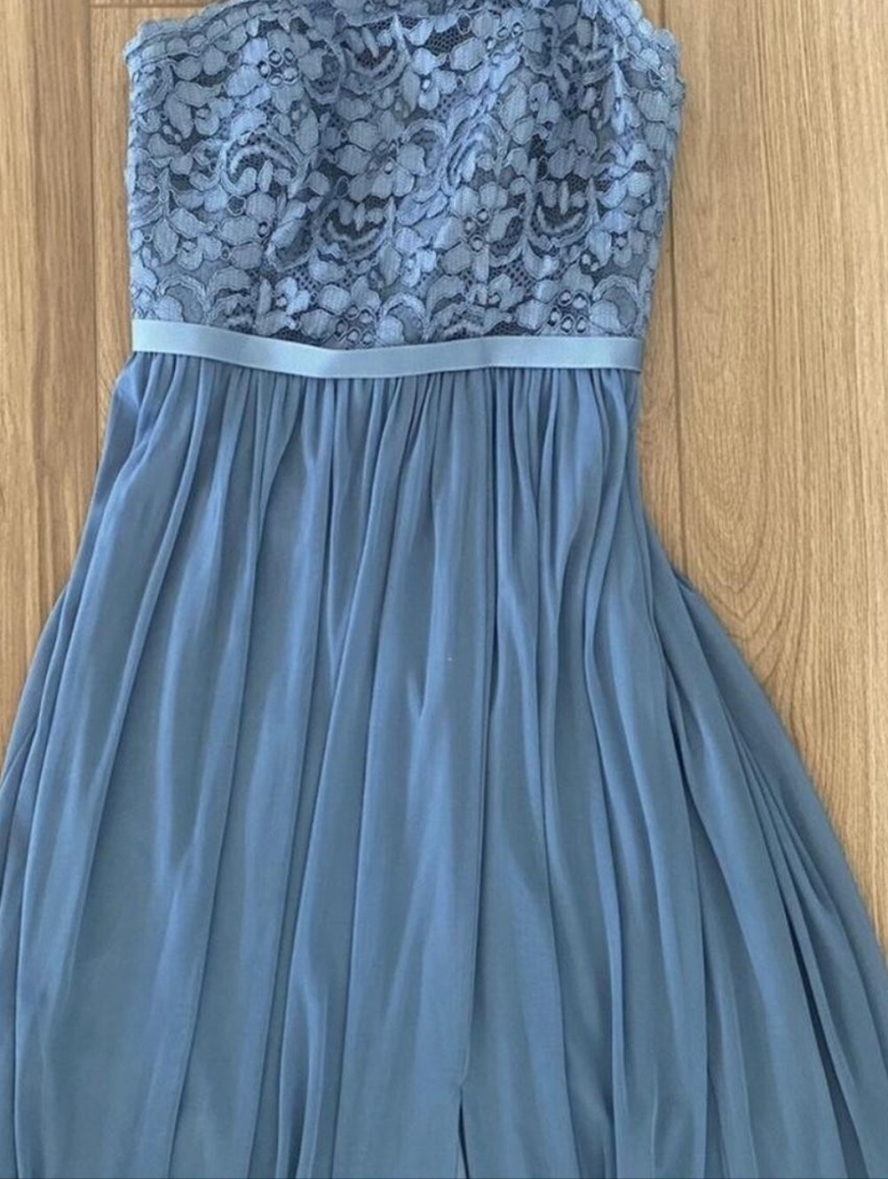 David's Bridal Strapless Lace & Chiffon Girls Dress in Gray